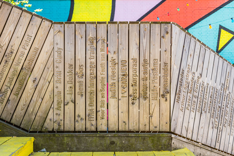 Color and textures in Luchtsingel bridge in Rotterdam, The Netherlands.